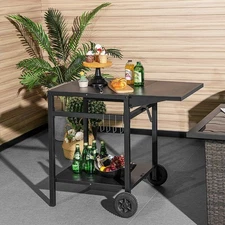 NNECW Movable Double-Shelf Dining Cart Table with Folding Tabletop