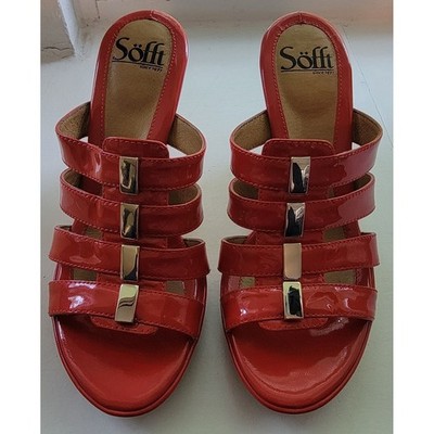 Sofft Red Strappy Platform Sandal Slide Shoe Women's Paladea Wedge Size 6