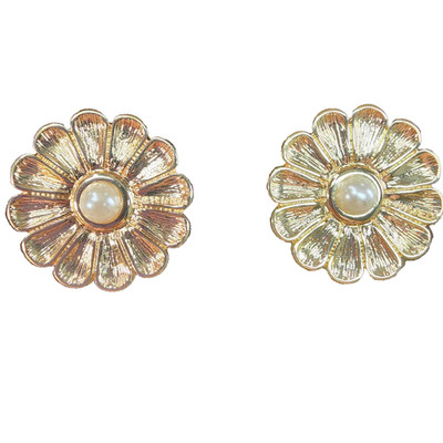 Bahar & Reza Stud Earrings 1'' Gold Tone Studded Pierced Signed Boxed NWOT