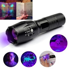 Zoom 395nm UV Light Blacklight Rechargeable Tactical LED Flashlight Lamp