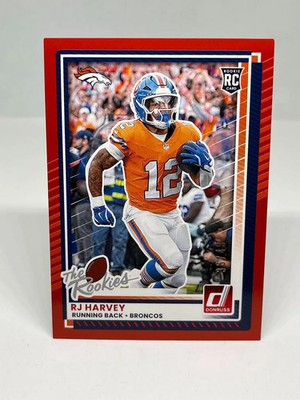 RJ Harvey 2025 Donruss Rookies & Highlights Red /49 Broncos #DRH-18