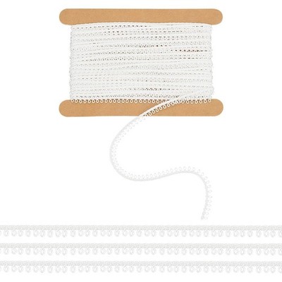 10 Yards Picot-Edge Lace Trim 1/8'' Wide White Ribbon with Loops for Doll Clothes
