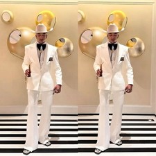 White Men's Suit Formal Peak Lapel Wedding Groom Tuxedos Party Prom Wear 2Pieces