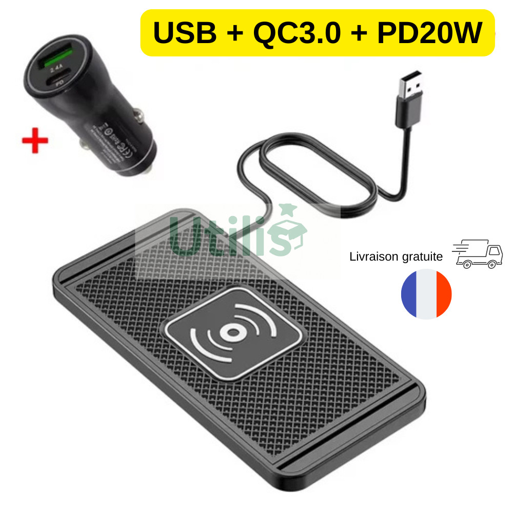 Tapis chargeur sans fil voiture en silicone premium pour console centrale iPhone Samsung