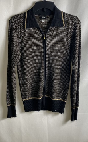 Vintage 90s Versace Jeans Couture Black Gold Zip Cardigan Sweater Sz M