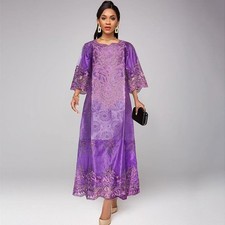 Elegant African Bazin Maxi Dress with Turban for Special Occasions W250330