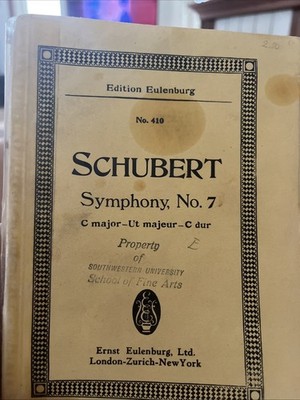 Schubert Symphony No. 7 C Major Music Book Eulenburg Edition No 410a