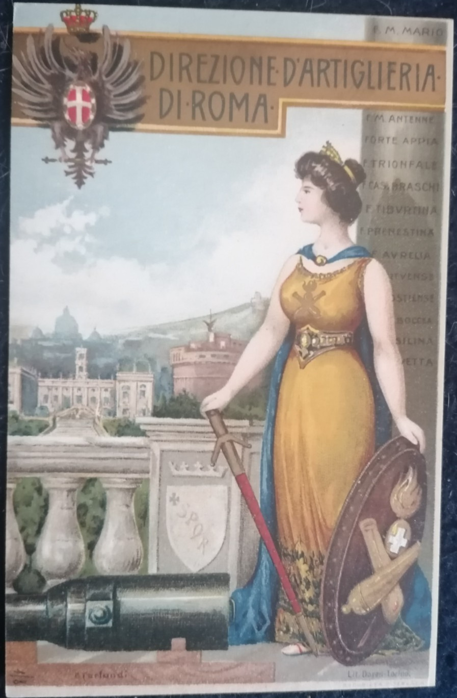 Direzione d'Artiglieria di Roma WWI PC Circa 1900 ART NOUVEAU