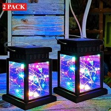 2 Pack Colour Solar Hanging Lantern Lights Outdoor Garden LED Auto On/Off,10H UK
