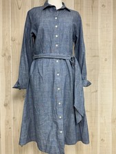 J. Crew Factory Tie-Waist Shirt Dress 8 Dark Chambray Wash Cotton Classic Preppy