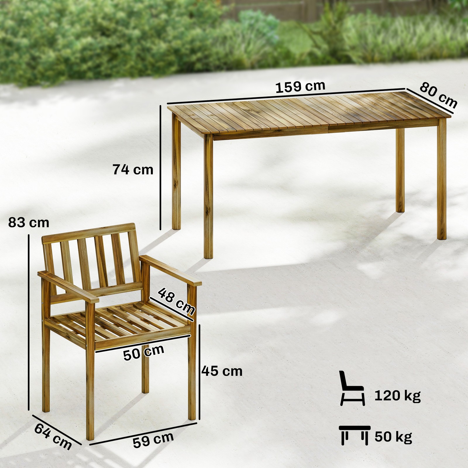 Outsunny Set da Pranzo da Giardino 4 Sedie 5 Pezzi in Legno di Acacia, Teak foto 4