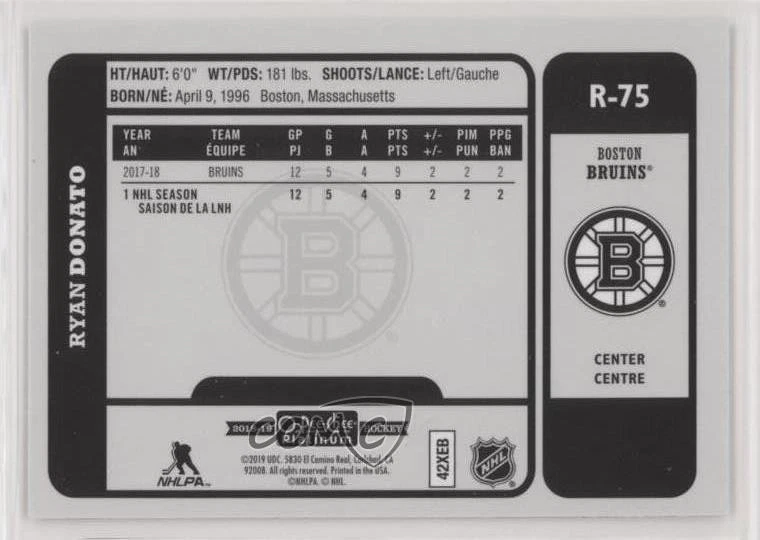 2018-19 O-Pee-Chee Platinum Retro Ryan Donato #R-75 Rookie RC - Image 2 of 2