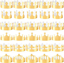 30-Piece Foil Paper Party Crown Set Golden Mini Party Hats Including King & Prin