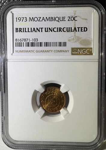 1973 Mozambique 20 Centavos NGC Brilliant Uncirculated (103)