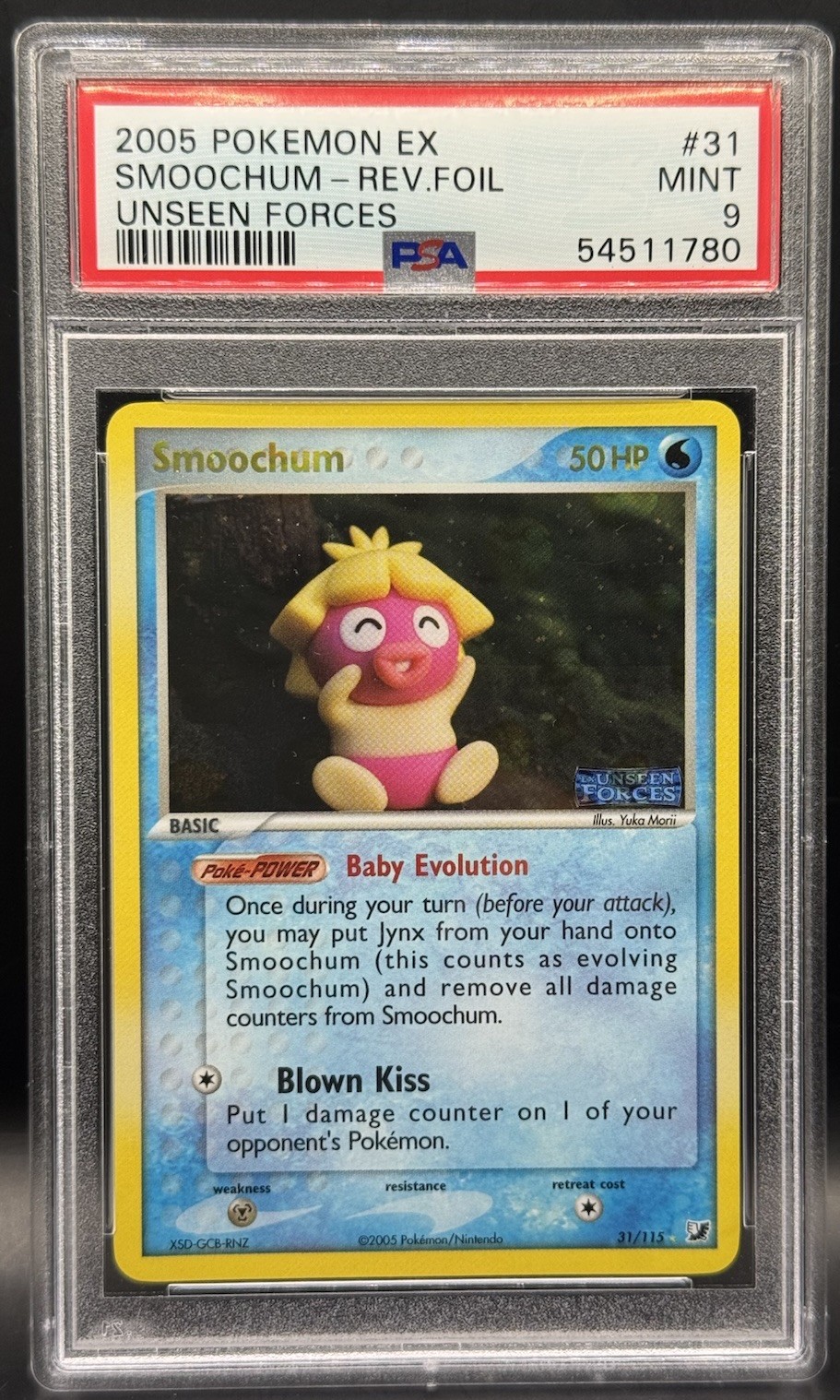 Pokemon TCG PSA 9 Smoochum Unseen Forces Stamp Holo Yuka Morii 31/115 *LOW POP*