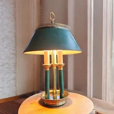VTG French Brass Green Tole Bouilette Candlestick Table Lamp 3 Way Switch