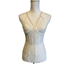 Women's Size M Medium White Lace Sleeveless Bodysuit