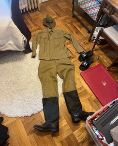 Soviet Afgan M88 Afghanka uniform, with boots and panama hat.