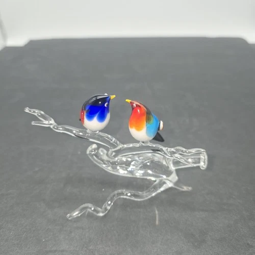 Vintage Murano Blown Art Glass Love Birds on Branch 3" Tall - EUC