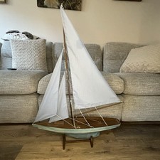 Vintage Pond Yacht Sailing Boat Model Wooden Hull