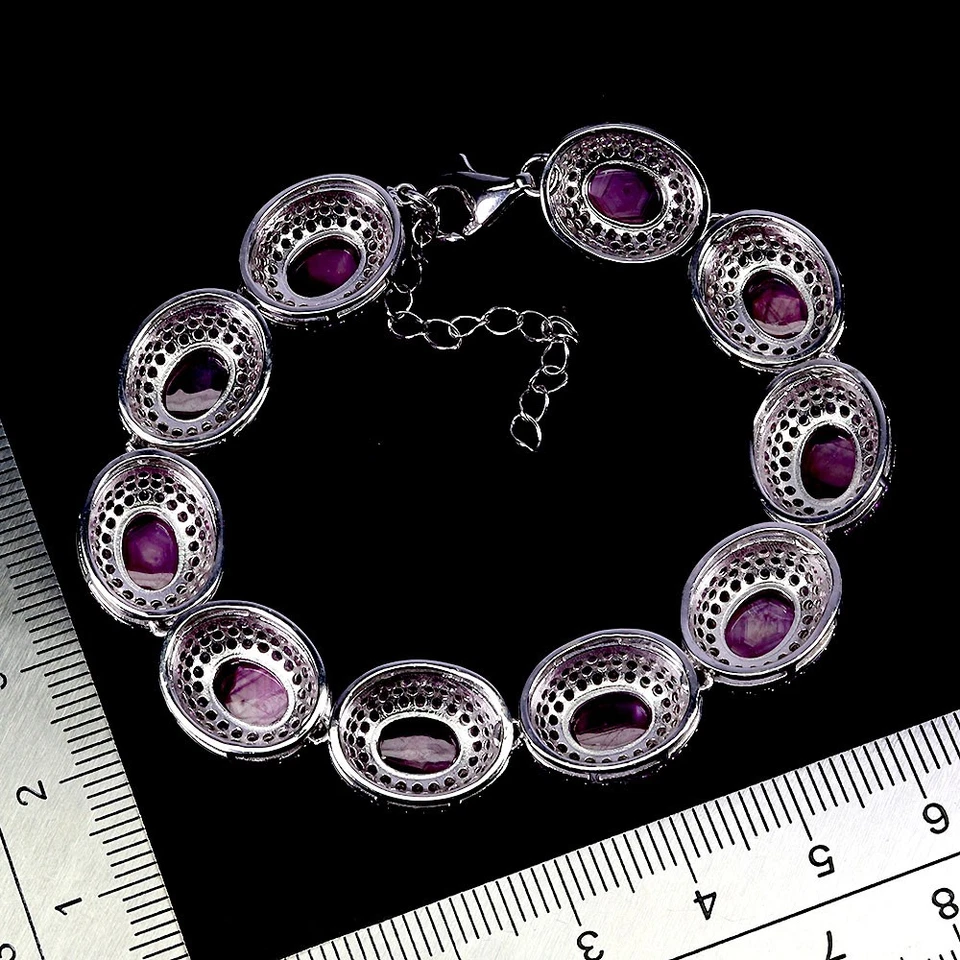 925 Sterling Silver Bracelet Oval Ruby 9x7mm Sapphire Diamond Cut Gemstone 8.5in - Image 3 of 4