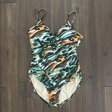 One Piece Abstract Cheetah Print Swimsuit read for measurements 