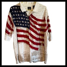 COTTON TRADERS XLG Patriotic American Flag Script Polo Shirt Mens