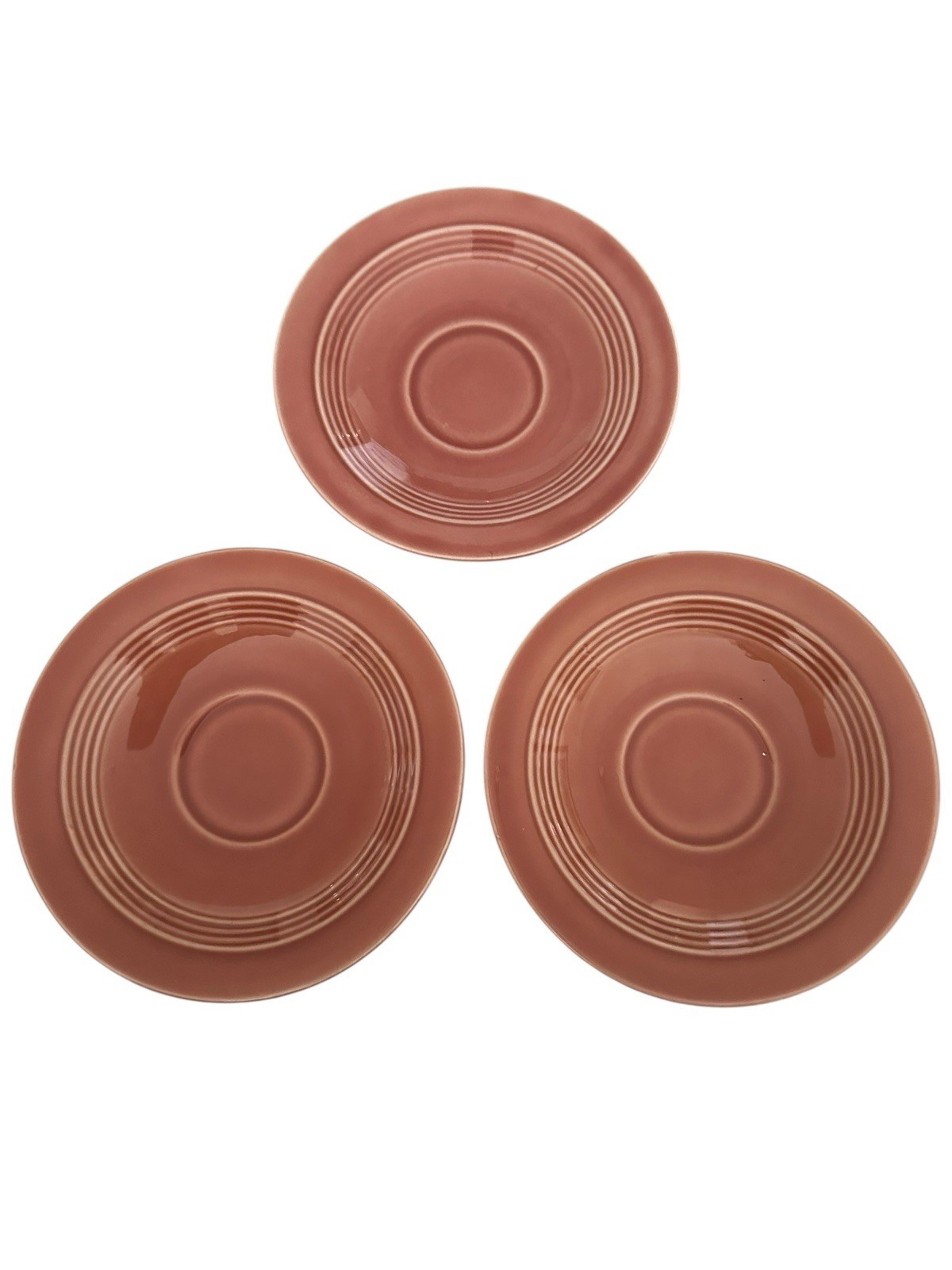 3 Vintage Homer Laughlin Harlequin Demitasse Saucers Rose Pink 5” Wide EUC