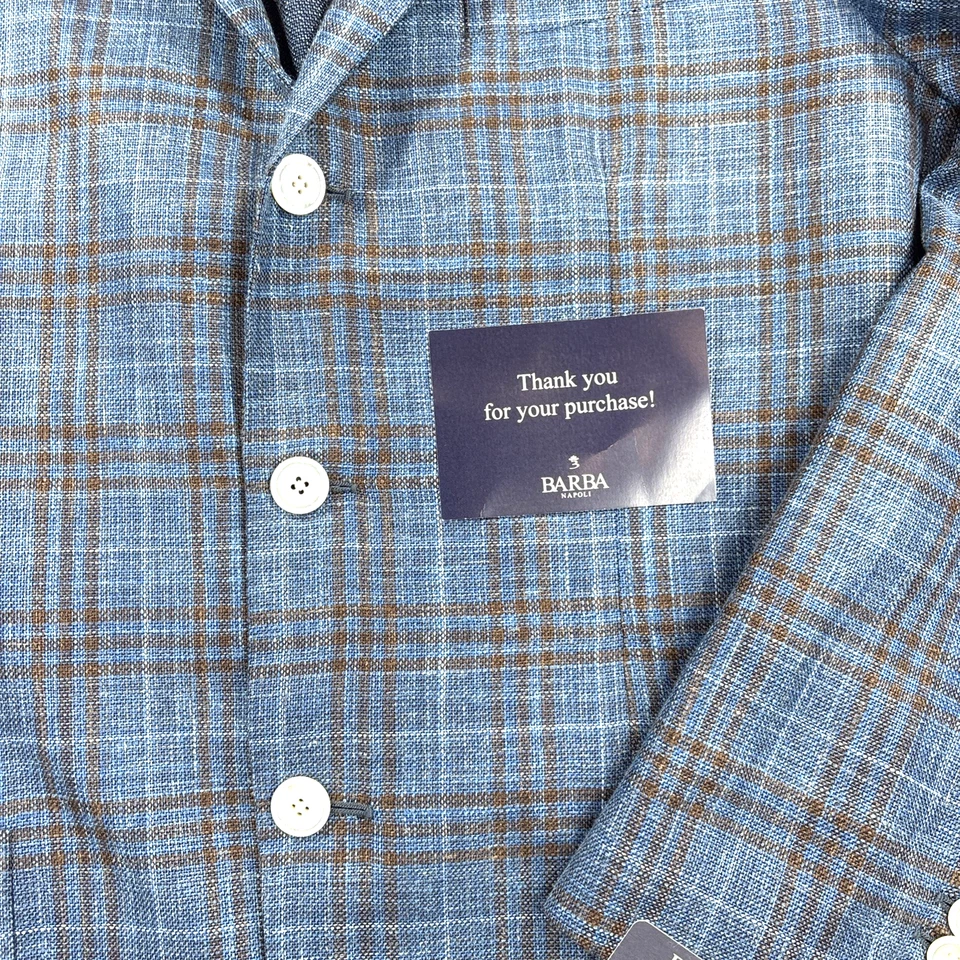 Abrigo deportivo Barba Napoli 54R lana seda lino azul a cuadros $1350 nuevo con etiquetas Preppy Italia Foto 2 de 4