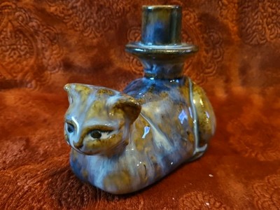 Vintage North Eagle Pottery Cat Candle Stick Holder Pretty Earthy Color 