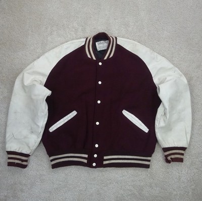 Vintage Delong Sportswear Letterman College Jacke Herren XL weiß weinrot Druckknopfleiste