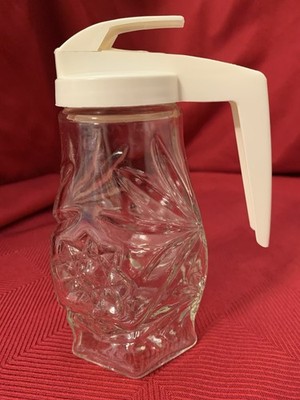 VTG Prescut Clear By Anchor Hocking EAPC Starburst Syrup Pitcher 6.5 Plastic Lid