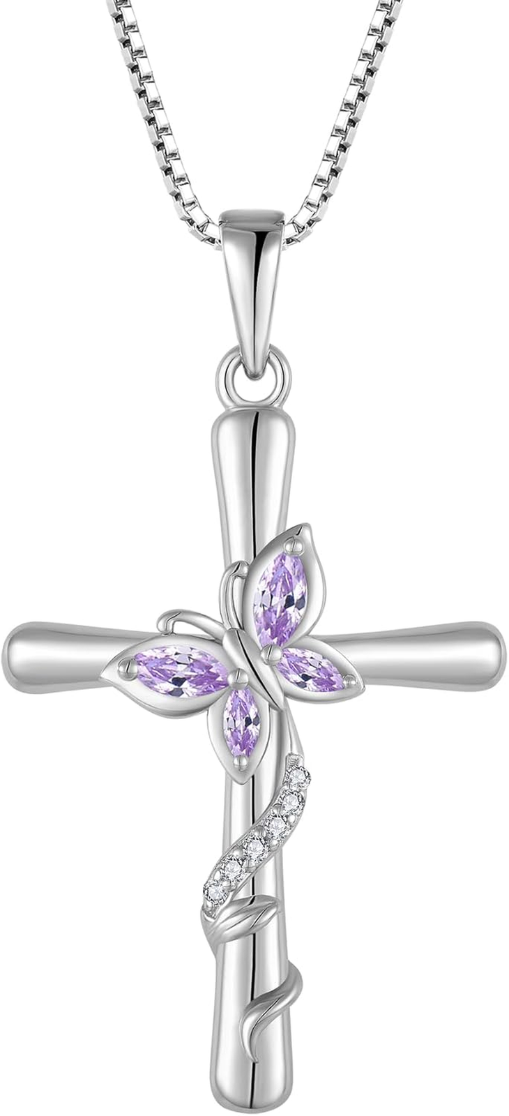Cross Necklace for Women 925 Sterling Silver Butterfly Necklace Birthstone Penda