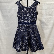 XSCAPE Women’s Navy Cut Out Fit & Flare Dress Size 6 Nude Lining Made in USA