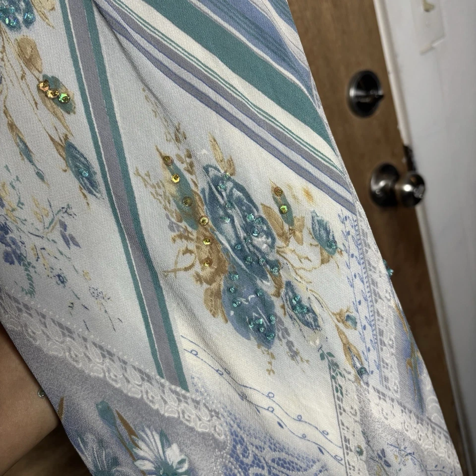 Винтажный синий V шеи блестки бисером без рукавов спагетти ремень макси платье Sz большой - Изображение 3 из 4