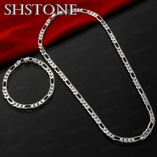 40-75cm 925 Sterling silver 4MM chain men Women Bracelet Necklace jewelry set