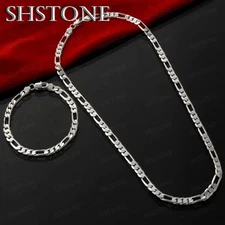 40-75cm 925 Sterling silver 4MM chain men Women Bracelet Necklace jewelry set