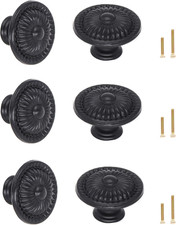 6-Pack 1.4 Inches Black Vintage Flower Cabinet Drawer Pulls Knobs Flower Embossi