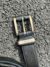 Vintage 1990’s Prada Black Leather Silver Tone Buckle Belt 95/38