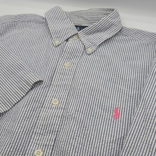 Polo Ralph Lauren Seersucker Short Sleeve Shirt Mens L Classic Fit Blue Stripes