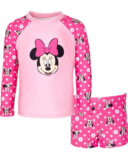 Disney Minnie Mouse UPF 50+ Rash Guard and Swim Shorts Swimsuit Set Inf To Kid
