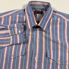 Vtg Ruddock Bros Men XL Western Striped Button Down Shirt Blue Red Made in USA