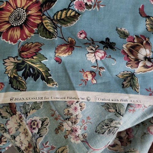 VTG Joan Kessler Concord Fabric Teal Burgundy Green Floral 5.5 Yards 43 W - Picture 4 of 17