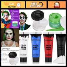 Halloween Clown Makeup Kit - Face Body Paint, Hair Dye, Setting Powder Spong