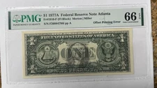 U.S. - Series 1977 A  $1.00 Federal Reserve Note (Offset Printing Error)