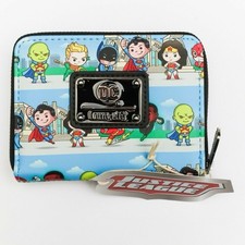 Cartera Loungefly DC Liga de la Justicia Superhéroes Chibi Lineup Cremallera Alrededor