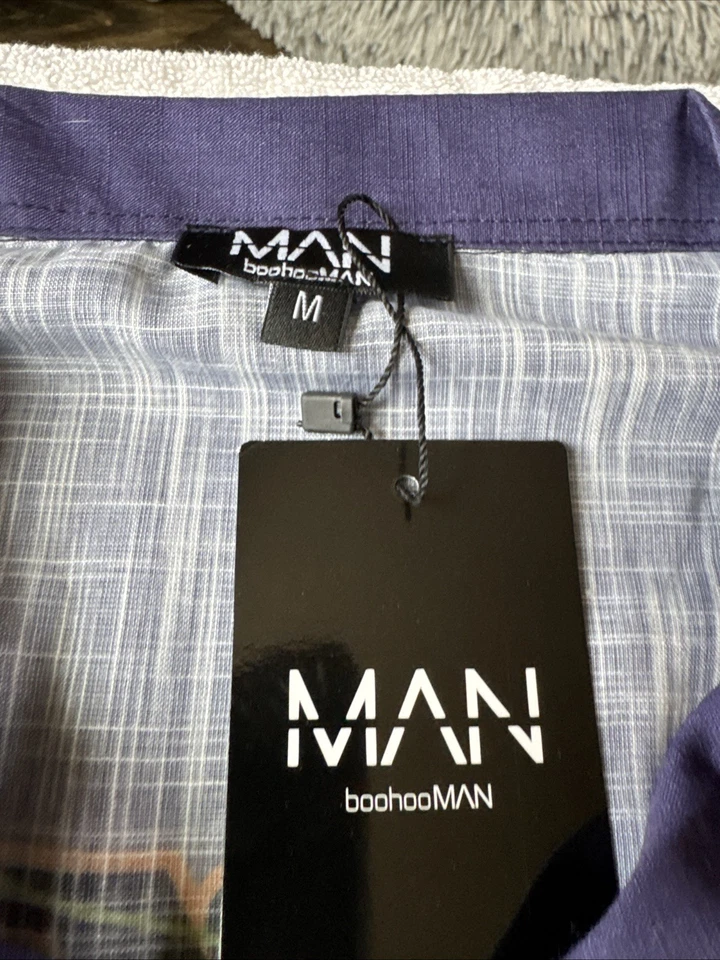 Новый с Ярлыками человек Boohoo сезон гонки рубашка на пуговицах фиолетовый зеленый пламени размер M - Изображение 4 из 4