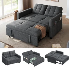 3 in 1 Convertible Sofa Bed 55 inch Sleeper Sofa Linen Loveseat Futon Couch Bed