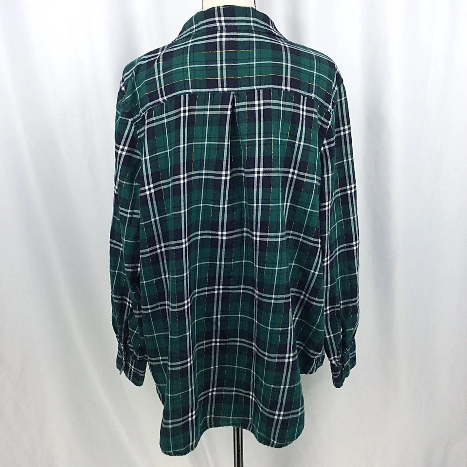 Faded Glory 女式格子上衣大码 2X 18W-20W 绿色长袖纽扣 — 第 3/4 张图片