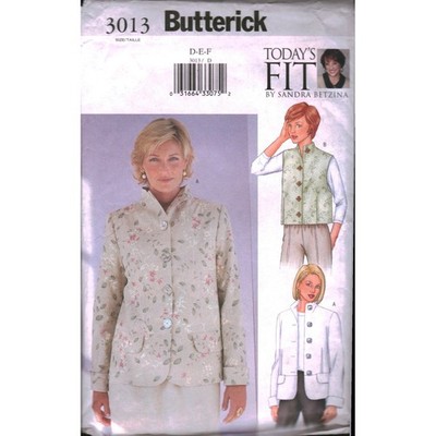 Butterick 3013 Today's Fit Sandra Betzina Jacket Vest Sewing Pattern Size D E F